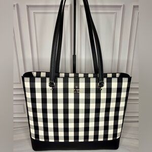 Kate Spade New York Black & White Gingham Zip Tote Bag | New Condition